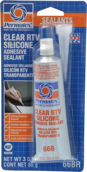 Joint Sealant: 3 oz Tube, Clear, RTV Silicone