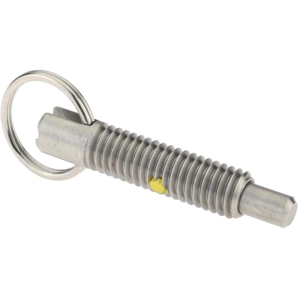 Gibraltar SSTPR38-PT-G 3/8-16, 1.2" Thread Length, 0.233" Plunger Diam, 3/8" Plunger Projection, 2 Lb Init to 4 Lb Final End Force, Stainless Steel Locking Pull Ring Plunger Image