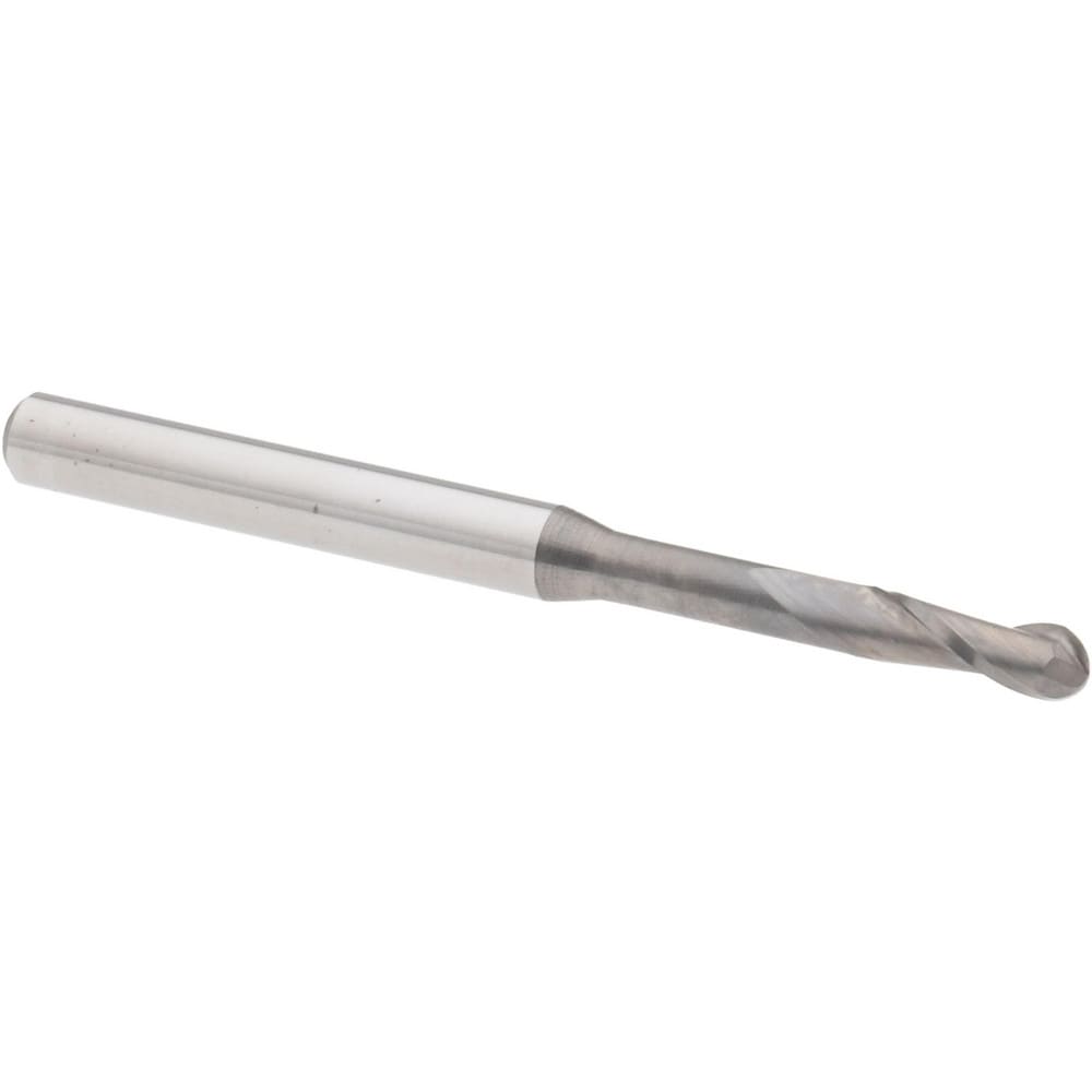 Ball End Mill: 0.0950" Dia, 0.2850" LOC, 2 Flute, Solid Carbide