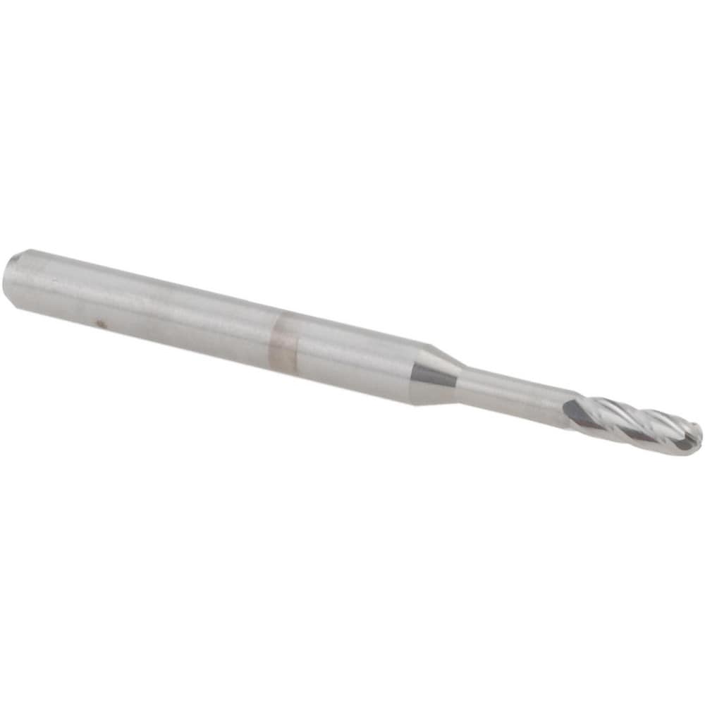 Ball End Mill: 0.0800" Dia, 0.2400" LOC, 4 Flute, Solid Carbide