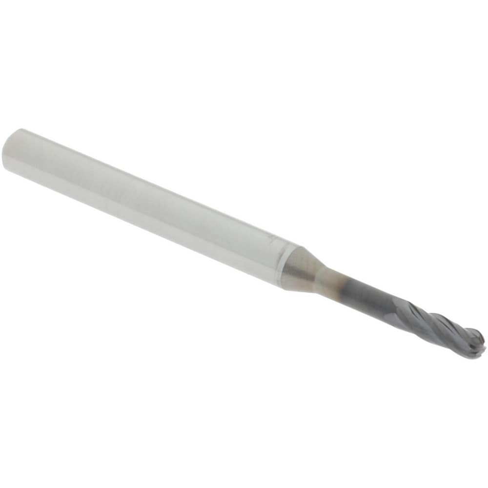Ball End Mill: 0.08" Dia, 0.24" LOC, 4 Flute, Solid Carbide