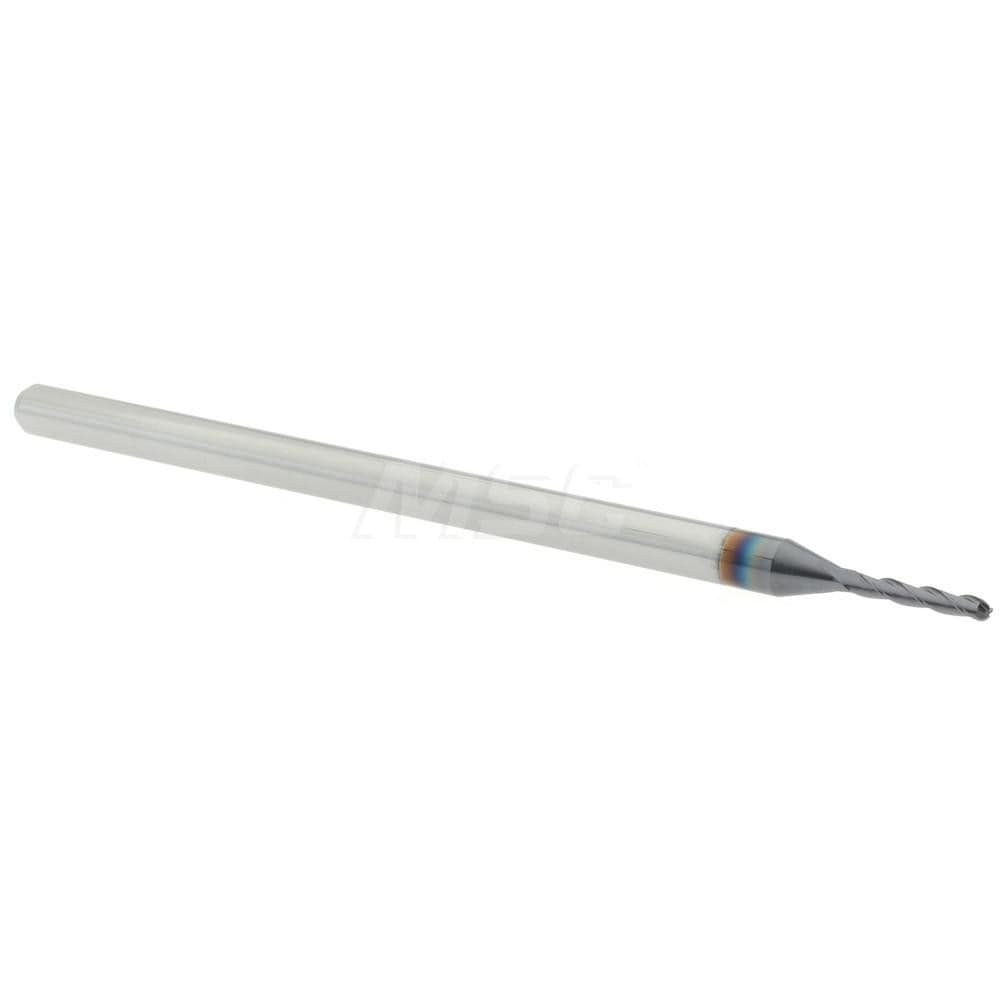 Ball End Mill: 0.05" Dia, 0.3" LOC, 3 Flute, Solid Carbide