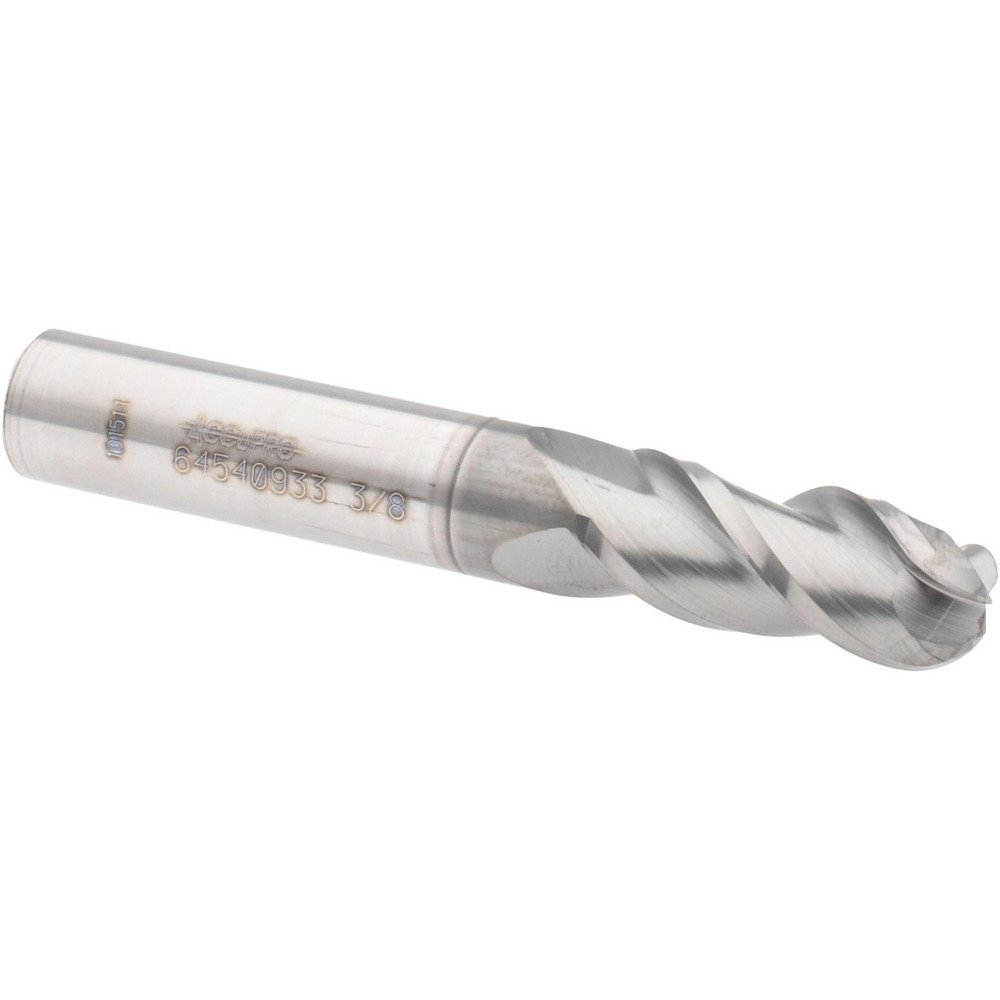 Accupro 12179173 Ball End Mill: 0.375" Dia, 0.875" LOC, 3 Flute, Solid Carbide 