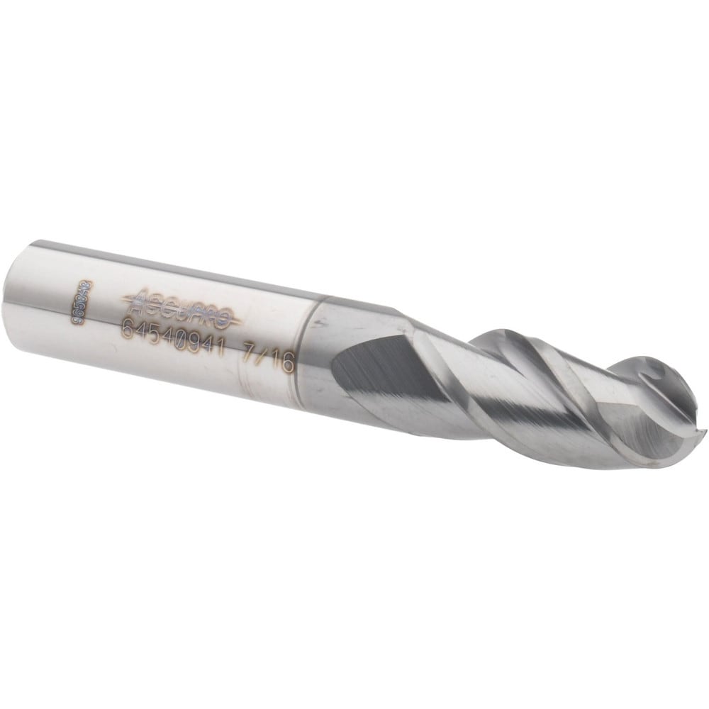 Accupro 12179175 Ball End Mill: 0.4375" Dia, 1" LOC, 3 Flute, Solid Carbide 