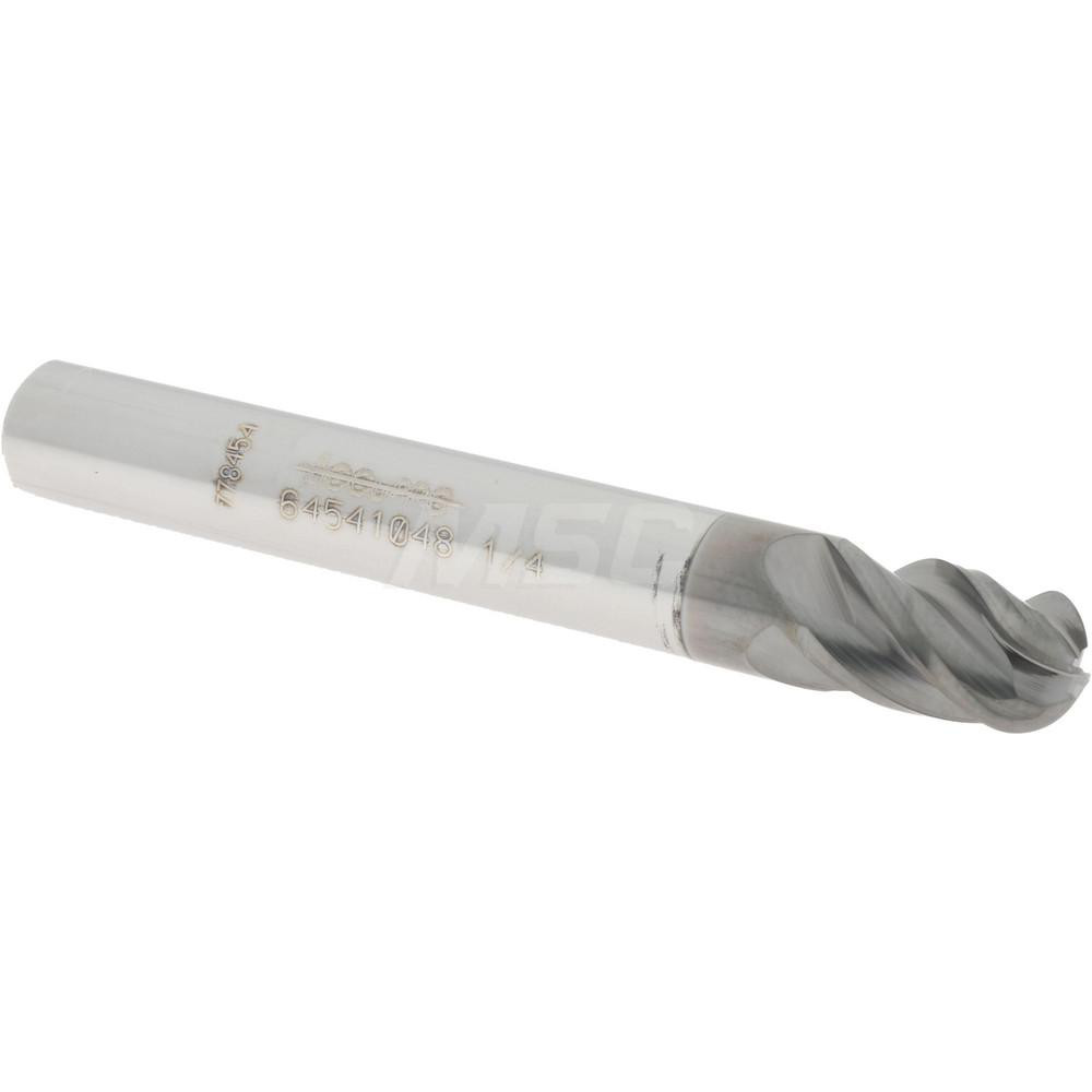 12179256 Ball End Mill: 1/4" Dia, 3/8" LOC, 4 Flute, Solid Carbide  