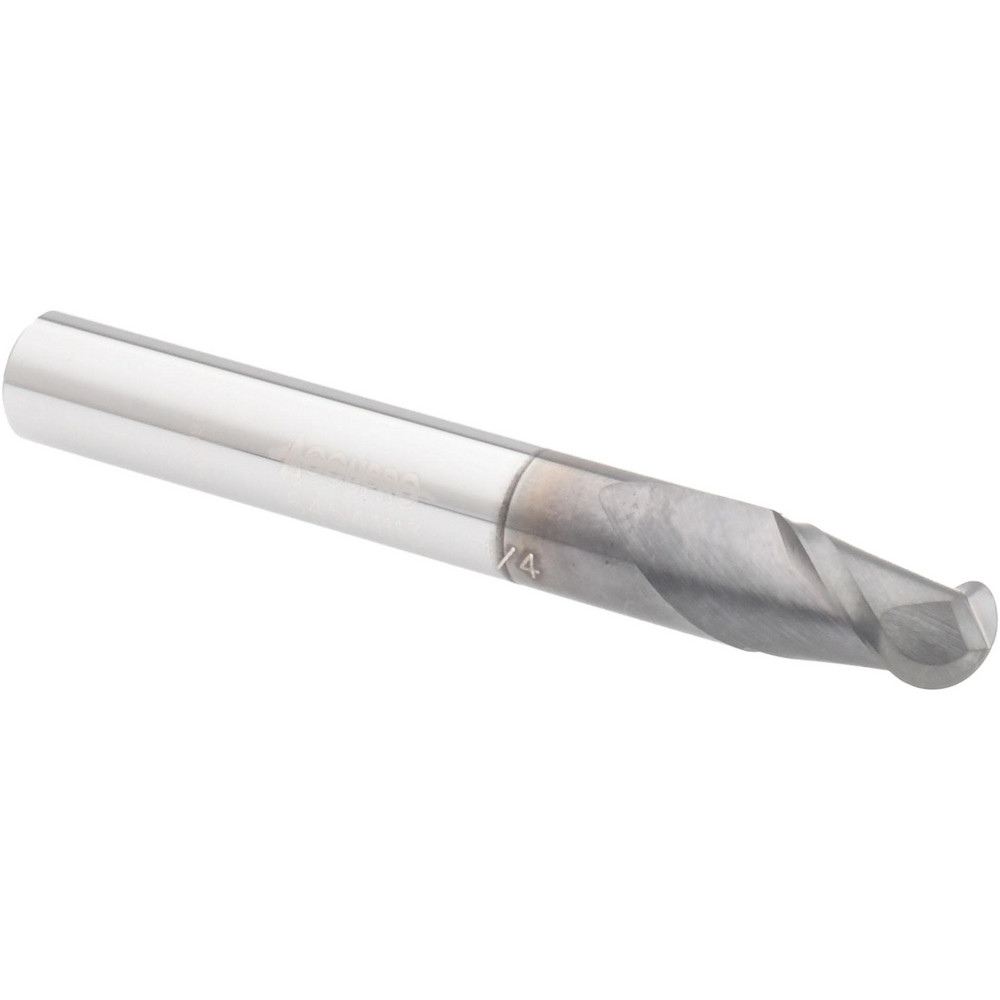 Accupro 12179120 Ball End Mill: 0.25" Dia, 0.5" LOC, 2 Flute, Solid Carbide 