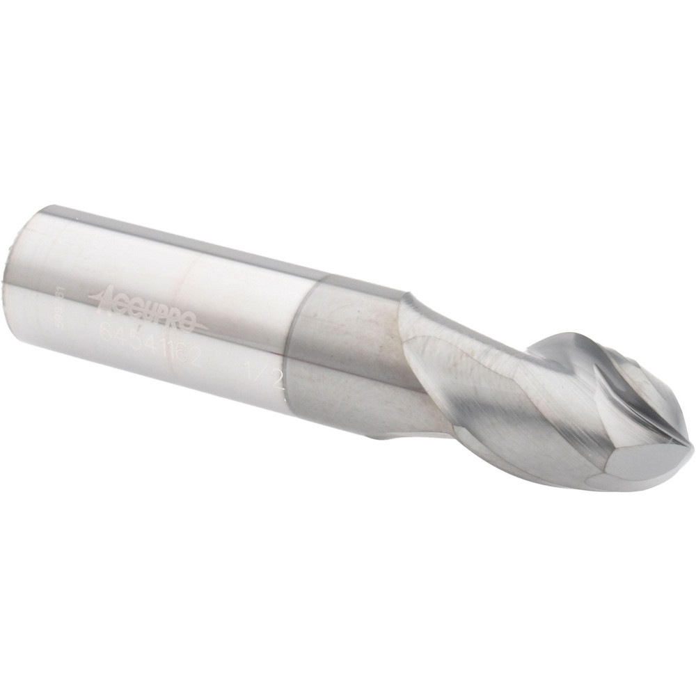 Accupro 12179130 Ball End Mill: 0.5" Dia, 0.625" LOC, 2 Flute, Solid Carbide 