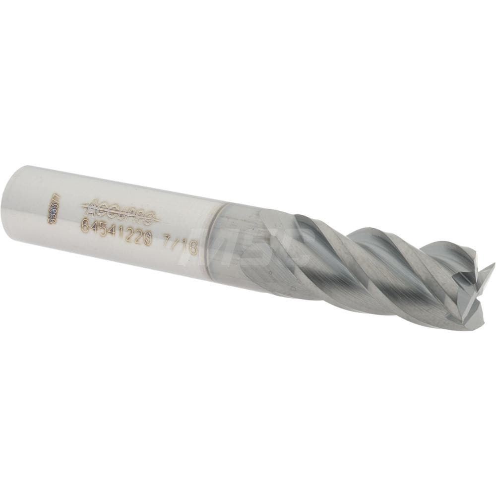 Accupro 12178984 Square End Mill: 7/16 Dia, 1 LOC, 7/16 Shank Dia, 2-3/4 OAL, 4 Flutes, Solid Carbide 