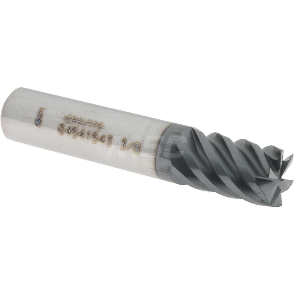 Accupro 12177414 Square End Mill: 3/8 Dia, 1/2 LOC, 3/8 Shank Dia, 2 OAL, 6 Flutes, Solid Carbide 