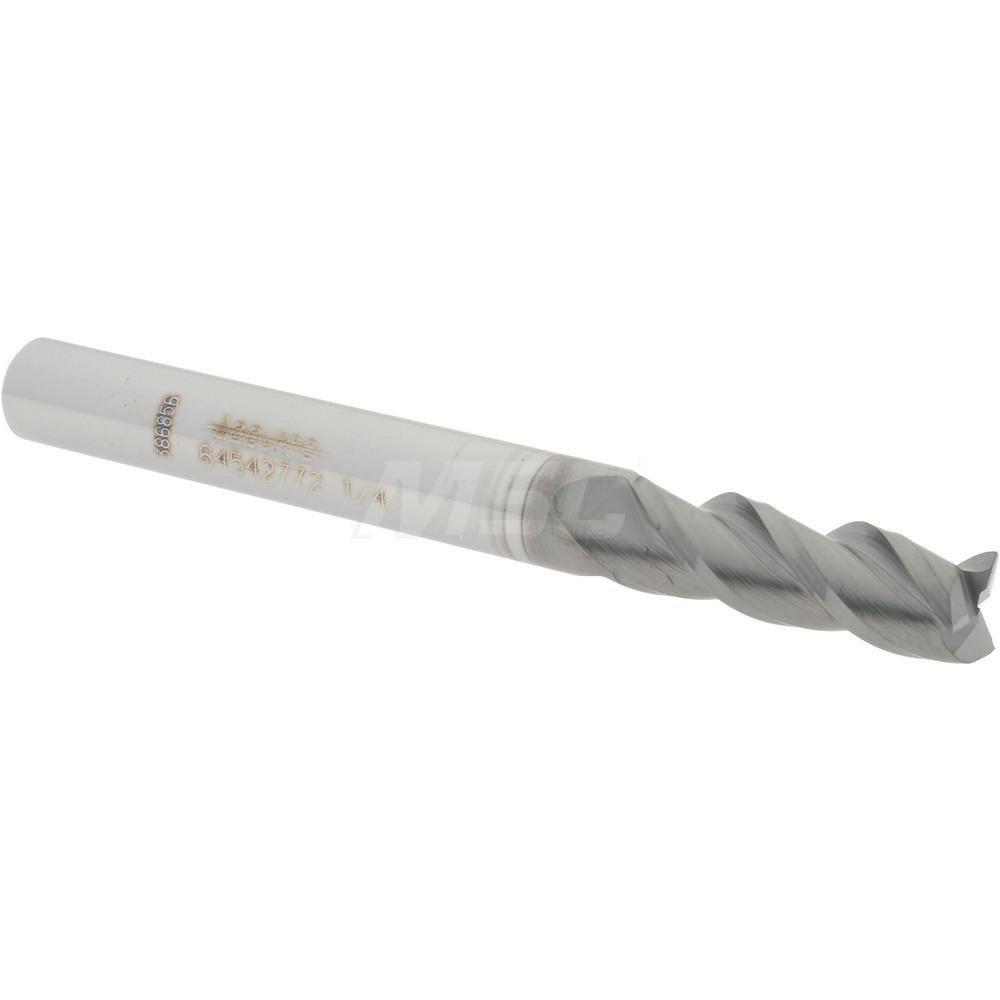12178882 Square End Mill: 1/4 Dia, 3/4 LOC, 1/4 Shank Dia, 2-1/2 OAL, 3 Flutes, Solid Carbide  