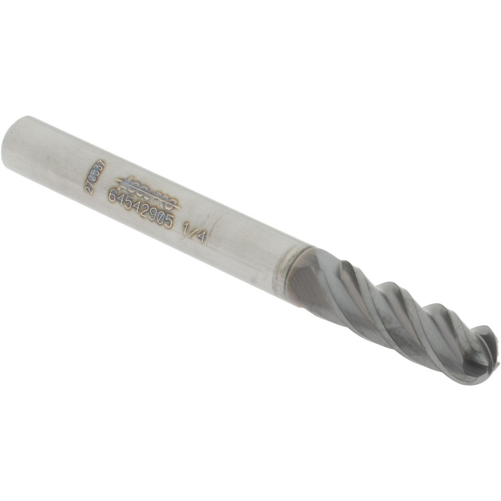 12179228 Ball End Mill: 0.25" Dia, 0.75" LOC, 4 Flute, Solid Carbide  