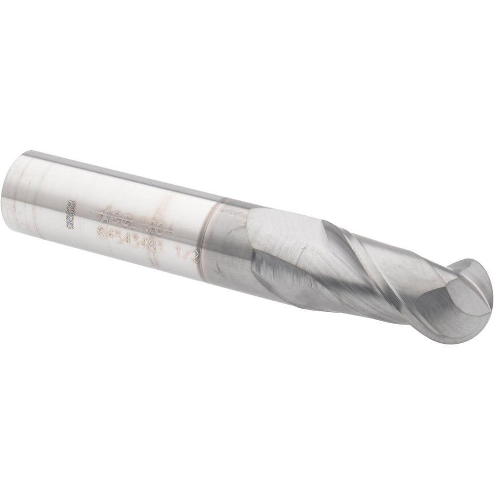 Accupro 12179106 Ball End Mill: 0.5" Dia, 1" LOC, 2 Flute, Solid Carbide 