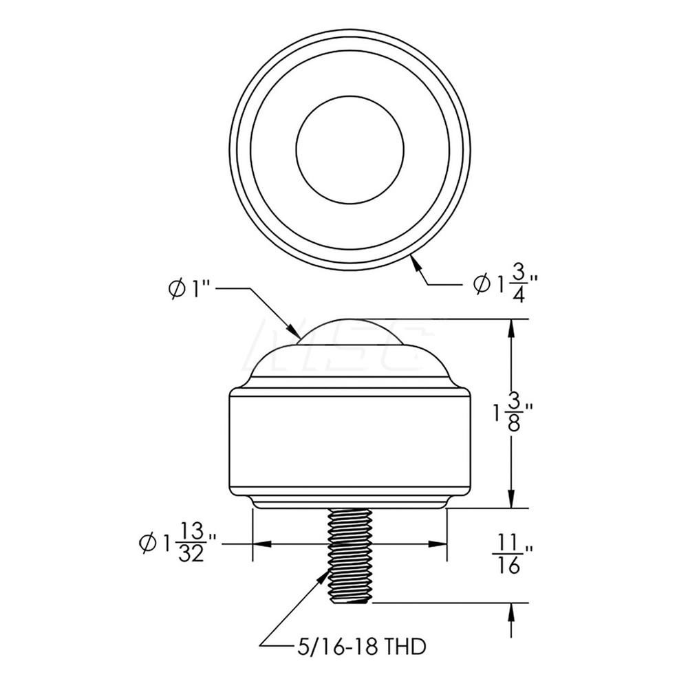 Ashland Conveyor Ball Transfer 1" Ball Dia, Carbon Steel, Round Base