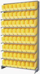 64 Bin Store-More Sloped Shelving System - 36 Inch Overall Width x 12 Inch Overall Depth x 63-1/2 Inch Overall Height, Yellow Polypropylene Bins