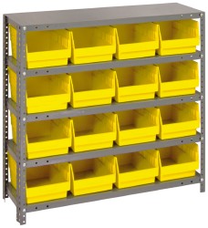 16 Bin Store-More Shelf Bin System - 36 Inch Overall Width x 18 Inch Overall Depth x 39 Inch Overall Height, Yellow Polypropylene Bins