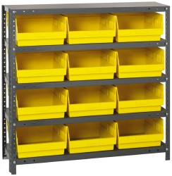 12 Bin Store-More Shelf Bin System - 36 Inch Overall Width x 18 Inch Overall Depth x 39 Inch Overall Height, Yellow Polypropylene Bins