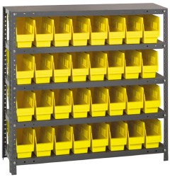 32 Bin Store-More Shelf Bin System - 36 Inch Overall Width x 18 Inch Overall Depth x 39 Inch Overall Height, Yellow Polypropylene Bins