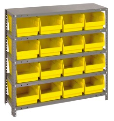 16 Bin Store-More Shelf Bin System - 36 Inch Overall Width x 12 Inch Overall Depth x 39 Inch Overall Height, Yellow Polypropylene Bins