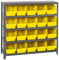 20 Bin Store-More Shelf Bin System - 36 Inch Overall Width x 12 Inch Overall Depth x 39 Inch Overall Height, Yellow Polypropylene Bins