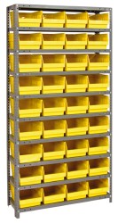 36 Bin Store-More Shelf Bin System - 36 Inch Overall Width x 12 Inch Overall Depth x 75 Inch Overall Height, Yellow Polypropylene Bins