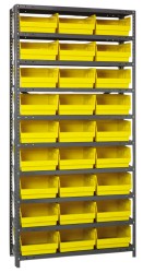 27 Bin Store-More Shelf Bin System - 36 Inch Overall Width x 12 Inch Overall Depth x 75 Inch Overall Height, Yellow Polypropylene Bins