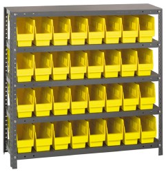 32 Bin Store-More Shelf Bin System - 36 Inch Overall Width x 12 Inch Overall Depth x 39 Inch Overall Height, Yellow Polypropylene Bins