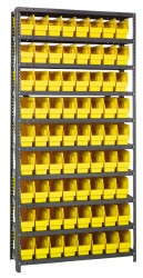 72 Bin Store-More Shelf Bin System - 36 Inch Overall Width x 12 Inch Overall Depth x 75 Inch Overall Height, Yellow Polypropylene Bins