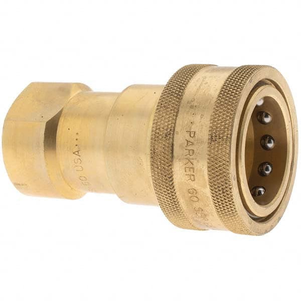Pack of 1 Parker BH3-60 3/8 NPT Female Brass Valved Hydraulic Quick Coupler 