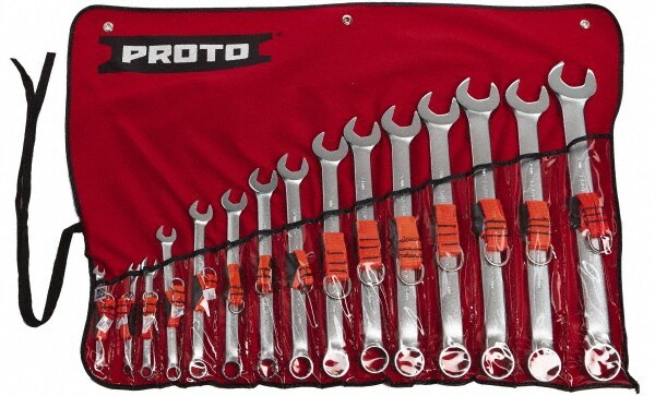 Tethered Combination Wrench Set: 15 Pc, Metric