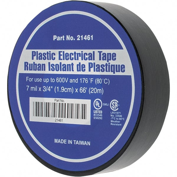 Electrical Tape: 3/4 Wide, 60' Long, 13 mil Thick, Black