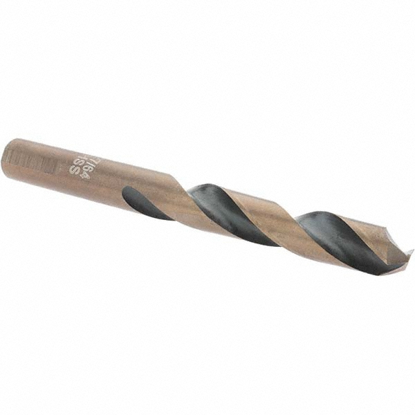 Mechanics Drill Bit: 27/64" Dia, 135 ° Point, High Speed Steel, Weldon Shank, Split Point