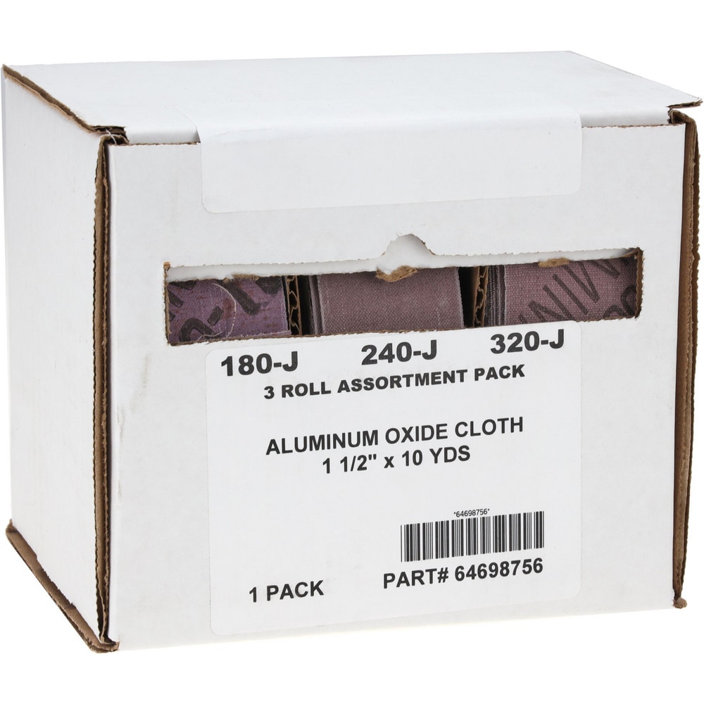 Roll Kits; Abrasive Type: Coated ; Abrasive Material: Aluminum Oxide ; Backing Material: Cloth ; Backing Weight: J ; Grit: 180; 240; 320 ; Includes: (3) Shop Rolls