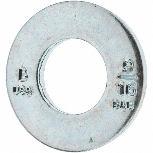 Bowmalloy 9/16" Screw SAE & USS Flat Washer: Grade 9 Carbon Steel, Clear Zinc Chromate - 19/32" ID, 1/8" Thick | 50-Pack | 50-Pack | Part #KP80417
