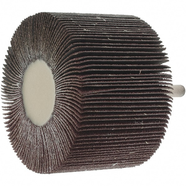 Mounted Flap Wheel: 3" Dia, 2" Face Width, 60 Grit, Aluminum Oxide