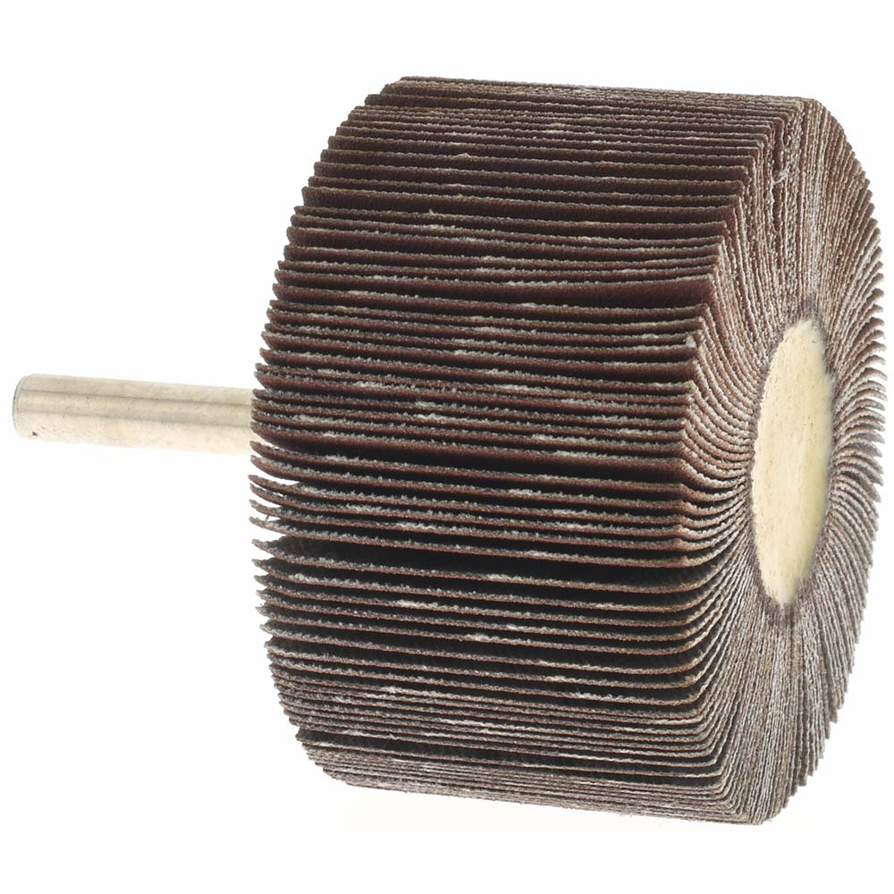 Mounted Flap Wheel: 2-1/2" Dia, 1-1/2" Face Width, 180 Grit, Aluminum Oxide