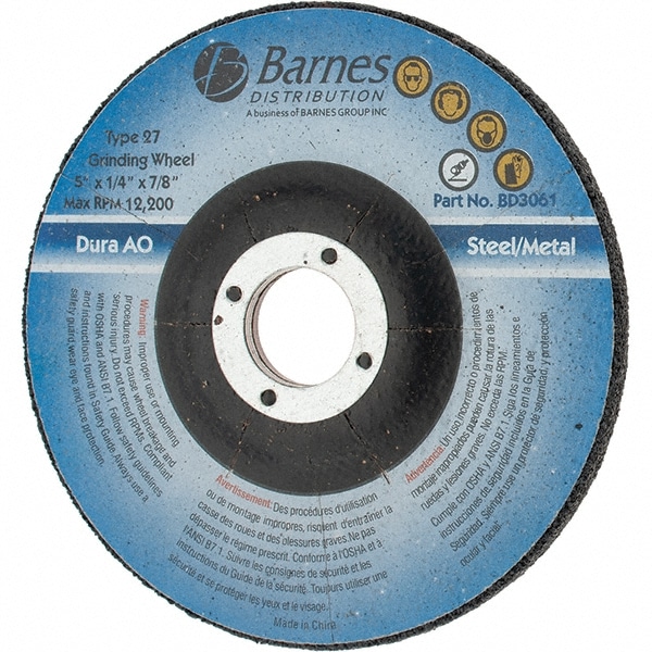 Depressed Center Wheel: Type 27, 5" Dia, Aluminum Oxide