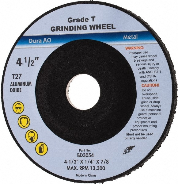 Depressed Center Wheel: Type 27, 4-1/2" Dia, Aluminum Oxide