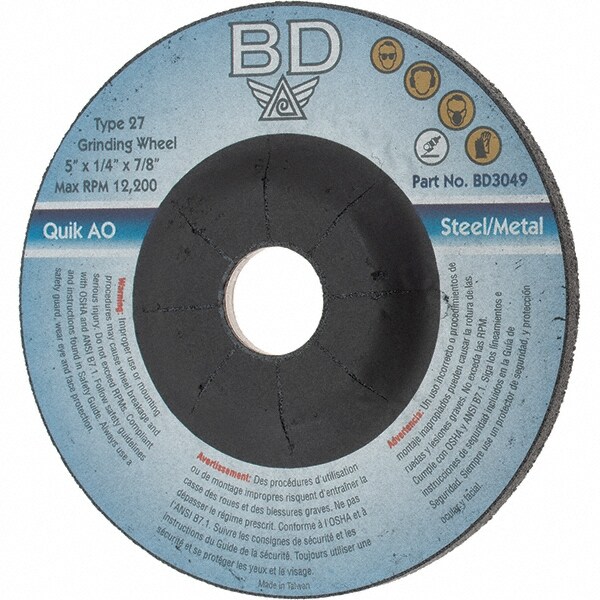 Depressed Center Wheel: Type 27, 5" Dia, Aluminum Oxide