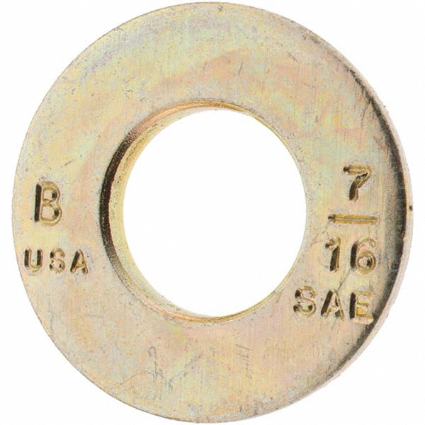 Bowmalloy 7/16" Screw SAE Flat Washer: Grade 9 Carbon Steel, Yellow Zinc Chromate - 15/32" ID, 3/32" Thick | 100-Pack | 100-Pack | Part #500116