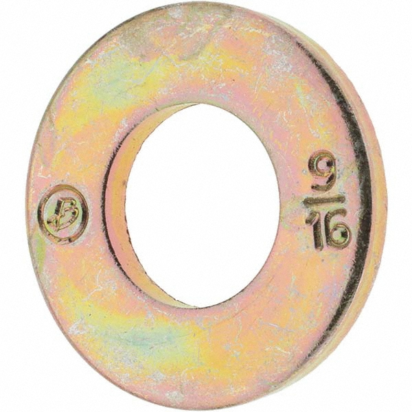 Bowmalloy 9/16" Screw SAE Flat Washer: Grade 9 Carbon Steel, Yellow Zinc Chromate - 19/32" ID, 1/8" Thick | 50-Pack | 50-Pack | Part #500118