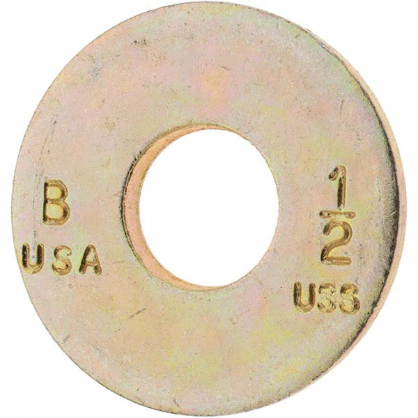 Bowmalloy 1/2" Screw USS Flat Washer: Grade 9 Carbon Steel, Yellow Zinc Chromate - 17/32" ID, 1-3/8" OD, 1/8" Thick | 100-Pack | 100-Pack