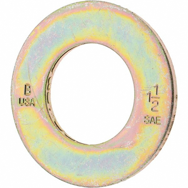 Bowmalloy 1-1/2" Screw SAE Flat Washer: Grade 9 Carbon Steel, Yellow Zinc Chromate - 1-5/8" ID, 3" OD, 3/16" Thick | 10-Pack | 10-Pack | Part #500025