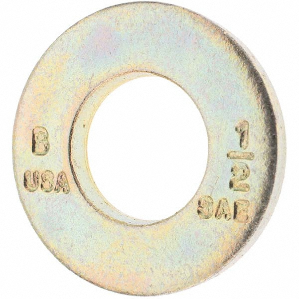 Bowmalloy 1/2" Screw SAE Flat Washer: Grade 9 Carbon Steel, Yellow Zinc Chromate - 17/32" ID, 3/32" Thick | 50-Pack | 50-Pack | Part #500017