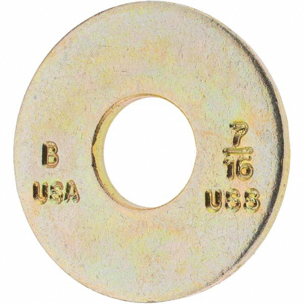 Bowmalloy 7/16" Screw USS Flat Washer: Grade 9 Carbon Steel, Yellow Zinc Chromate - 15/32" ID, 1-1/4" OD, 3/32" Thick | 50-Pack | 50-Pack