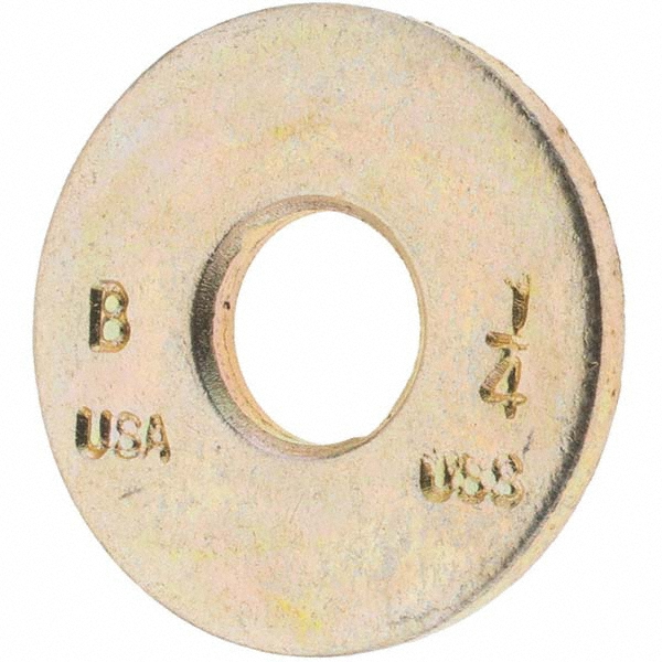 Bowmalloy 1/4" Screw USS Flat Washer: Grade 9 Carbon Steel, Yellow Zinc Chromate - 9/32" ID, 3/4" OD, 5/64" Thick | 100-Pack | 100-Pack