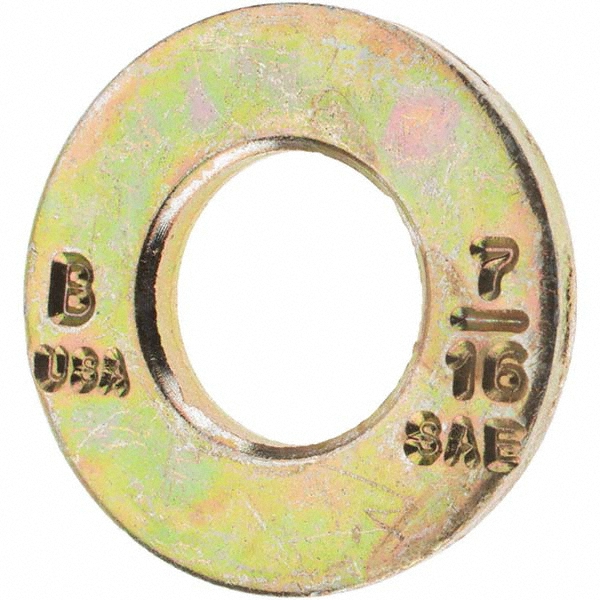 Bowmalloy 7/16" Screw SAE Flat Washer: Grade 9 Carbon Steel, Yellow Zinc Chromate - 15/32" ID, 3/32" Thick | 50-Pack | 50-Pack | Part #500016