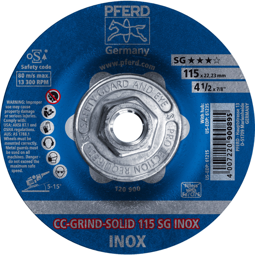 Photos - Abrasive Wheel / Belt Pferd Tools Depressed-Center Wheel: Type 27, 4-1/2" Dia, 5/8-11 Hole, Aluminum Oxide - 46 Grit, Resinoid Bond, 13300 Max RPM 