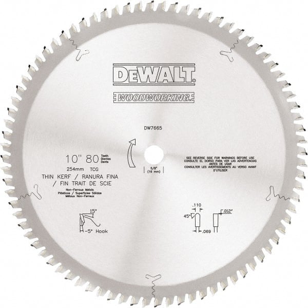 Dewalt DW7665 Wet & Dry Cut Saw Blade: 10" Dia, 5/8" Arbor Hole, 0.118" Kerf Width, 80 Teeth 