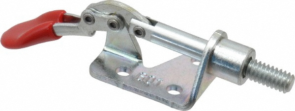 Standard Straight Line Action Clamp: 100 lb Load Capacity, 0.63" Plunger Travel, Flanged Base, Carbon Steel