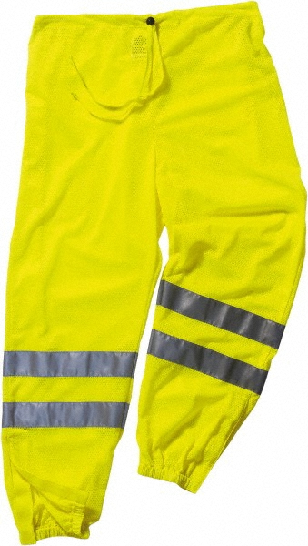Work Pants: High-Visibility, Large & X-Large, Polyester, Lime, 40 to 46" Waist, 35" Inseam Length - Drawcord Closure, 1 Pocket, Drawstring Waist & One Right Leg Cargo Pocket